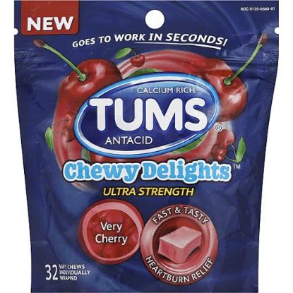 Picture of Tums Chewy Delights Antacid Ultra Strength Soft Chews Very Cherry 32 Ct