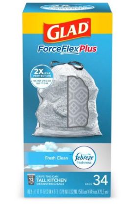 Picture of Glad Forceflex Plus Tall Kitchen Bags 13 Gal 34 Bags