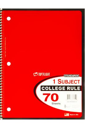 Picture of Top Flight 1 Subject Perforated College Rule Asst Colors 1 Ct
