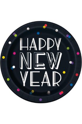 Picture of Unique Neon Dots New Year Paper Plates 6 3/4inch 8 Ct