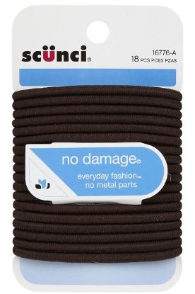 Picture of Scunci No Damage Elastics Hair Bands Brown 18 Pk